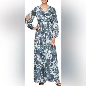 Floral Long (G4) Sleeve Maxi Dress SL FASHIONS NWT SIZE 8 PETITE